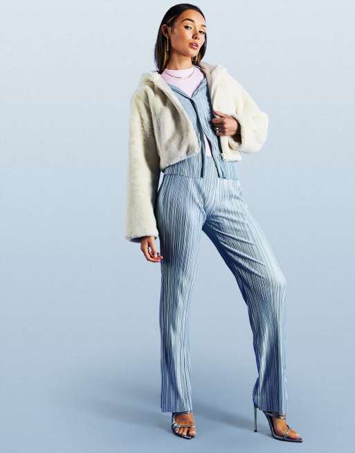 ASOS DESIGN cropped hooded faux fur jacket in cream