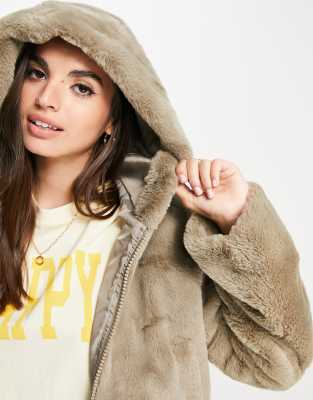 faux fur cropped hooded jacket