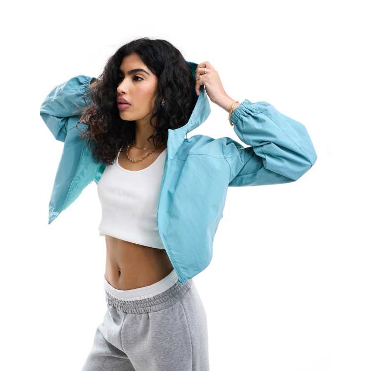 ASOS DESIGN cropped hooded rain jacket in blue