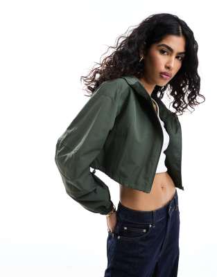 ASOS DESIGN cropped hooded rain jacket in khaki-Green