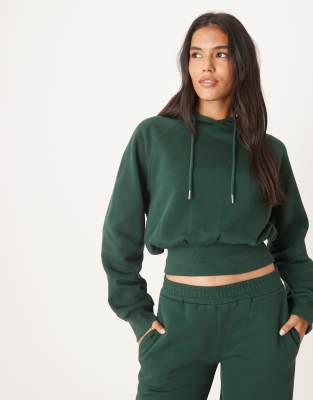 Asos Design Cropped Hoodie In Green