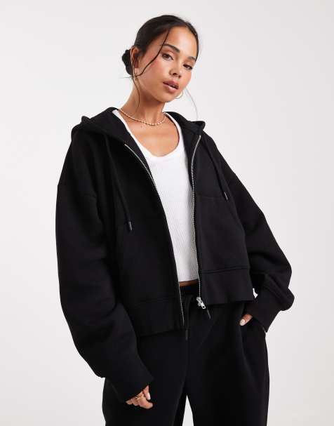 ASOS DESIGN - Cropped hoodie met rits in zwart - view 1