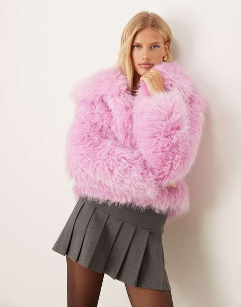 ASOS DESIGN – Cropped-Jacke aus Kunstpelz in Rosa - view 1