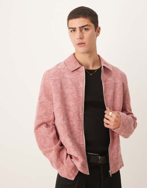 ASOS DESIGN cropped jacquard harrington jacket in pink - view 1