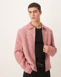 [ASOS DESIGN] ASOS DESIGN cropped jacquard harrington jacket in pink L PINK