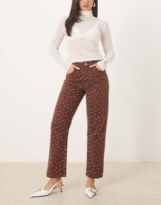 ASOS DESIGN - Cropped-Jeans in Braun mit Mikro-Punkten und schmalem Bein-Brown
