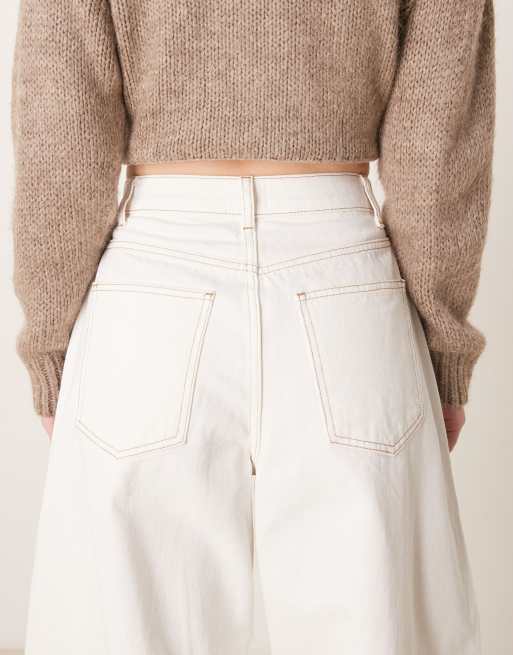 ASOS DESIGN – Cropped-Jeans in Ecru mit weitem, abgerundetem Bein und Knopfverschluss, 5 von 5