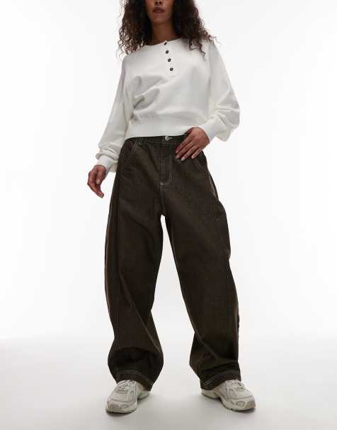 ASOS DESIGN - Cropped jeans met ballonpijpen in donkergroen - view 1