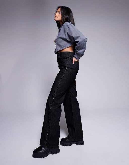 ASOS DESIGN - Cropped jeans met rechte pijpen en studs in zwart, 3 van 5