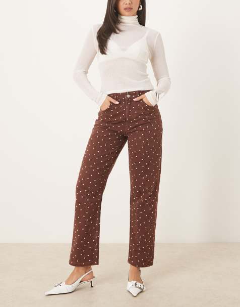 ASOS DESIGN - Cropped jeans met smalle pijpen in bruin met microstippen - view 1
