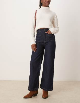 Shop Asos Design Cropped Jeans With Patch Pockets-blue