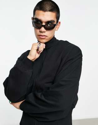 ASOS DESIGN cropped jersey jacket with rib hem in black