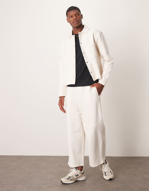 ASOS DESIGN - Cropped joggingbroek met ballonpijpen van zware stof in ecru
