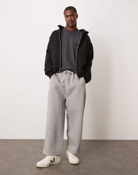 ASOS DESIGN – Cropped-Jogginghose in Grau meliert mit weitem Bein - view 1