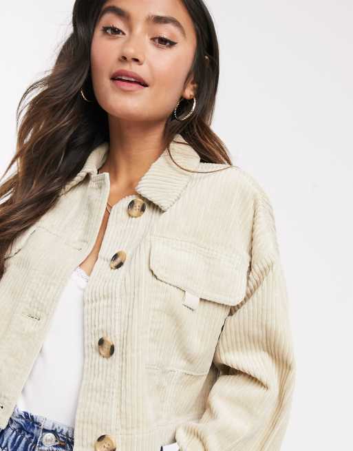 ASOS DESIGN cropped jumbo cord jacket in cream | ASOS