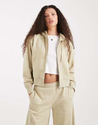 ASOS DESIGN - Cropped-Kapuzenjacke in Olivgrün mit weicher Innenseite und Reißverschluss