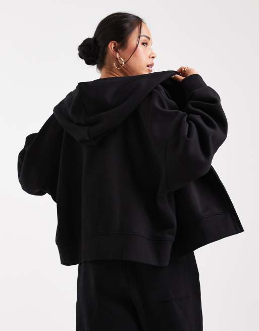 ASOS DESIGN – Cropped-Kapuzenjacke in Schwarz mit weicher Innenseite und Reißverschluss, 4 von 4