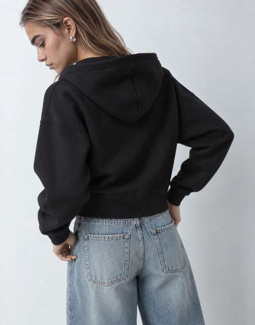 ASOS DESIGN cropped Kapuzenjacke mit durchgehendem Reißverschluss aus schwarzem Material in Scuba-Optik, 9 von 10