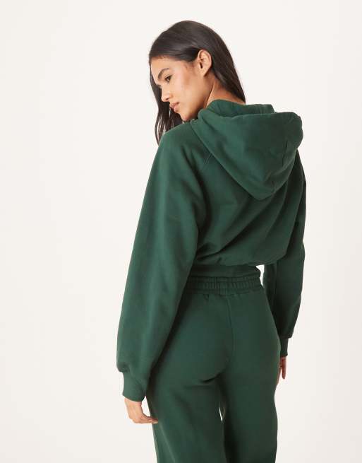 ASOS DESIGN – Cropped-Kapuzenpullover in Dunkelgrün, Kombiteil, 4 von 4