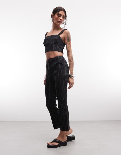 ASOS DESIGN - Cropped kick flare-broek met getextureerde strepen in zwart, 2 van 5