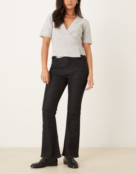 ASOS DESIGN cropped kick flare jean in black ecru - view 1