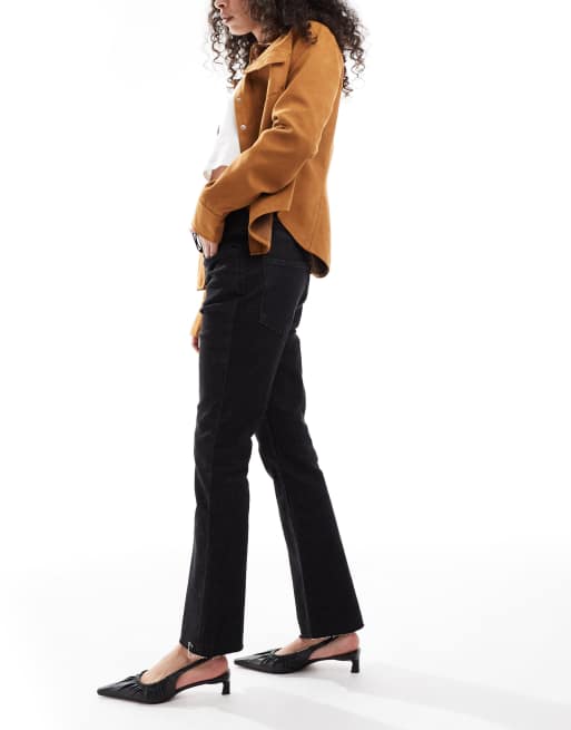 ASOS DESIGN cropped kick flare jean with frayed hem in washed