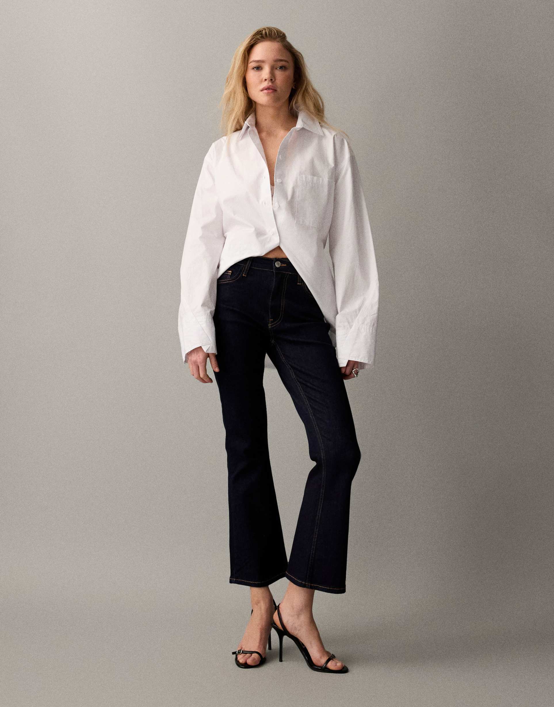 asos design cropped kick flare jeans in rinse
