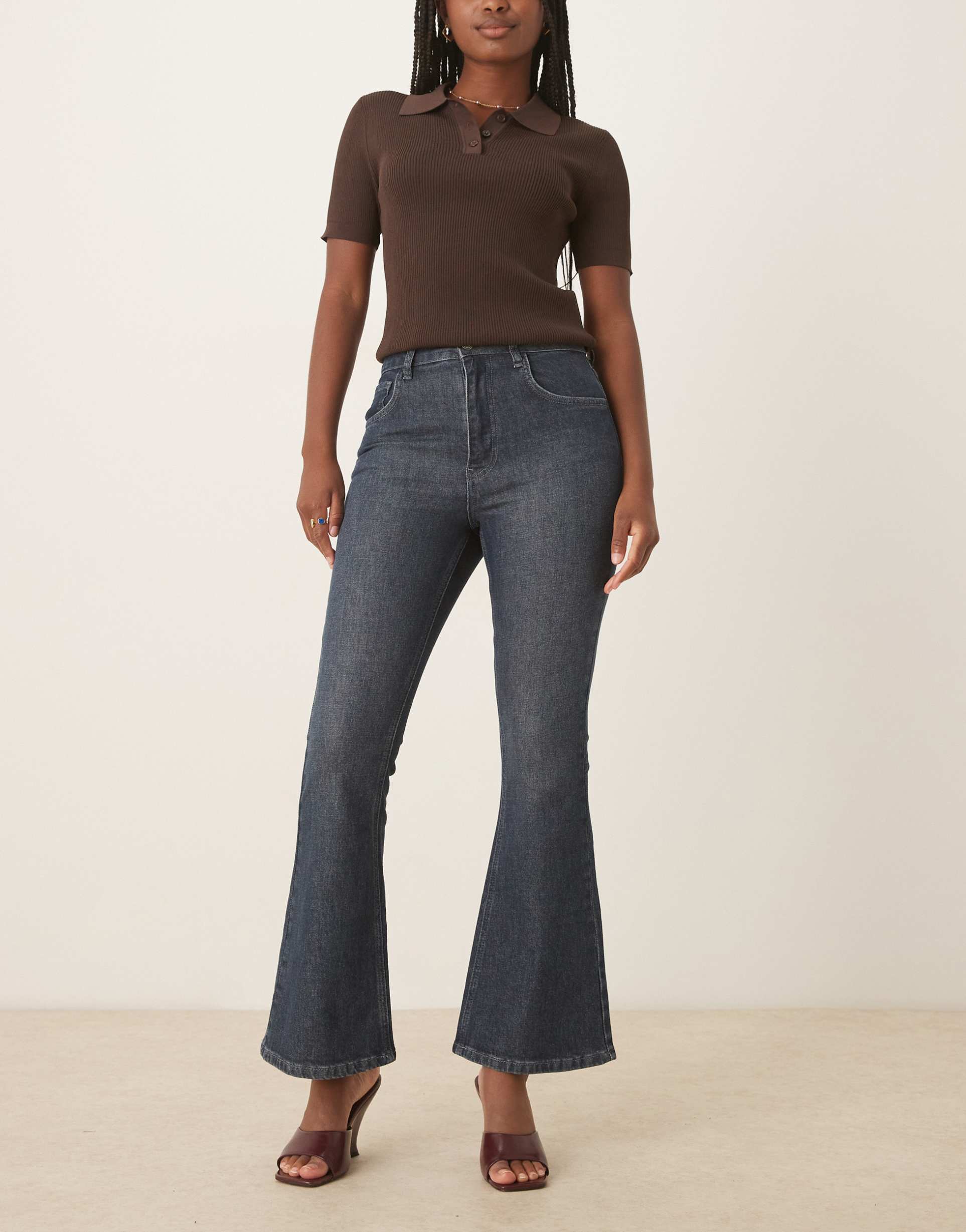 asos design cropped kick flare jeans in vintage wash