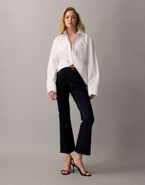 ASOS DESIGN - Cropped kick flare-jeans met donkere wassing - view 1