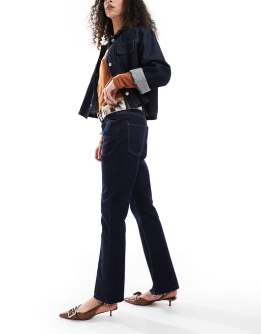 ASOS DESIGN cropped kick flare jeans with frayed hem in indigo, 2 of 5