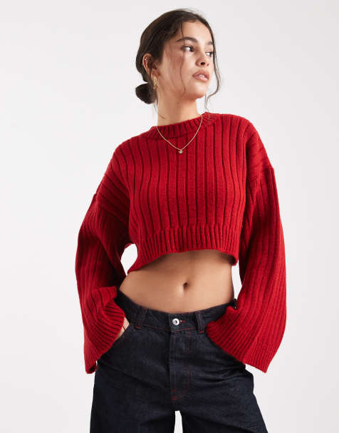 ASOS DESIGN cropped knit jumper with wide rib - view 1