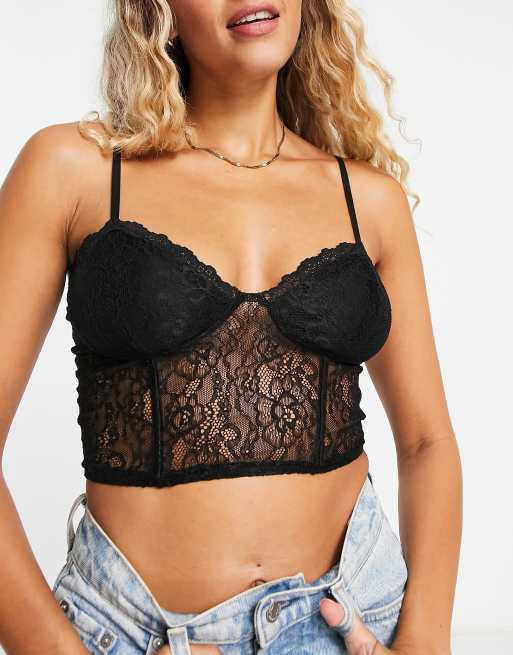 Black Lace Underwire Crop Top, Tops