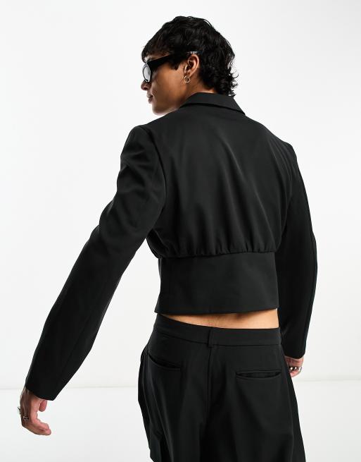 ASOS DESIGN cropped lace up suit jacket in black