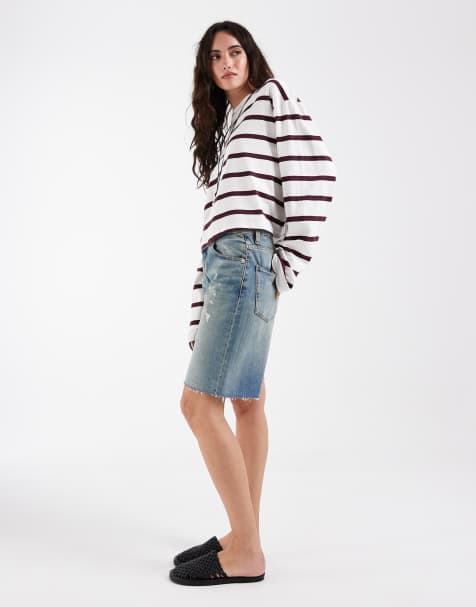 ASOS DESIGN - Cropped langærmet T-shirt med blommelilla striber i firkantet pasform - view 1