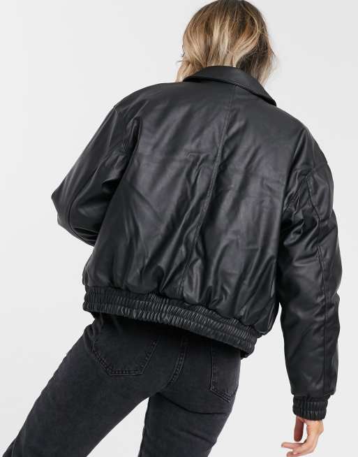 ASOS Design Leather Bomber Jacket in Black at Nordstrom, Size Medium