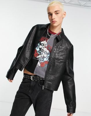 ASOS DESIGN cropped leather look jacket with croc effect