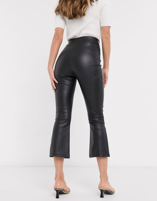 Faux Leather Kick Flare Trousers