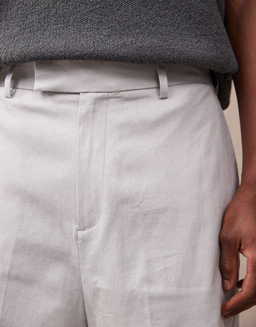 ASOS DESIGN smart Bermuda cropped linen blend shorts in dark light gray