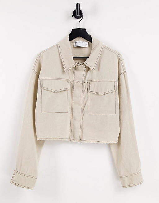  cropped linen jacket in cream 