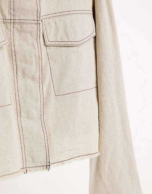  cropped linen jacket in cream 