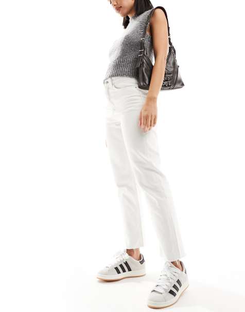 ASOS DESIGN cropped mid rise straight jeans in white - view 1