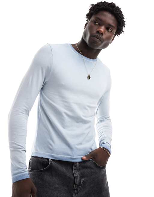 ASOS DESIGN - Cropped muscle fit T-shirt in stoffig blauw
