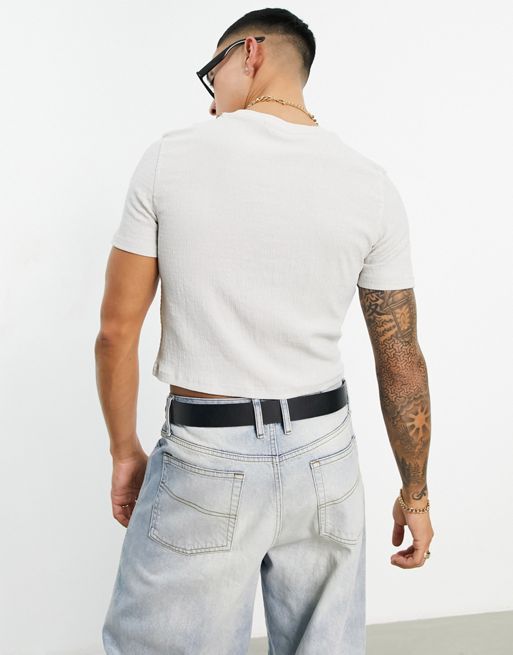 ASOS DESIGN modal corset waist t-shirt in pale grey