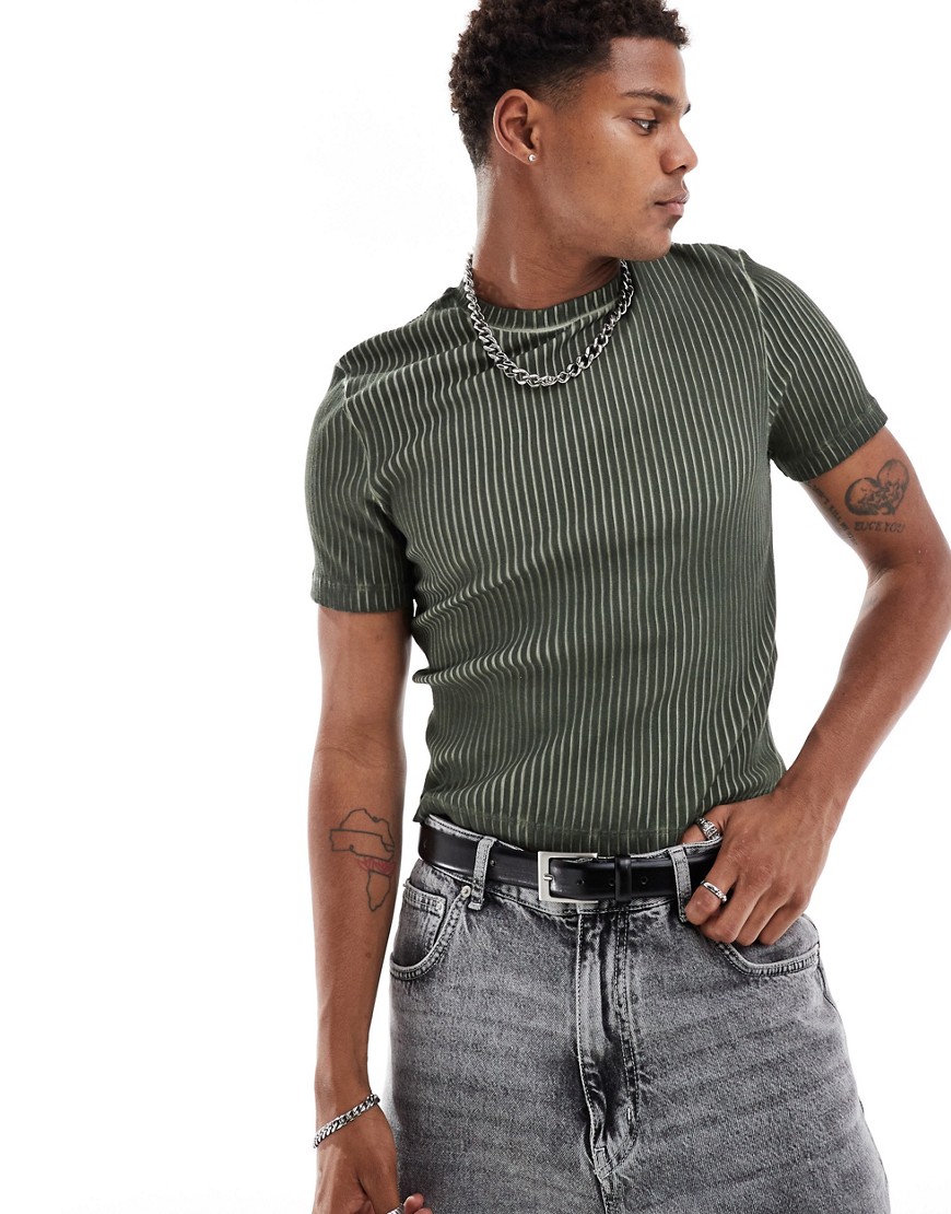 ASOS DESIGN cropped muscle fit washed t-shirt in green rib