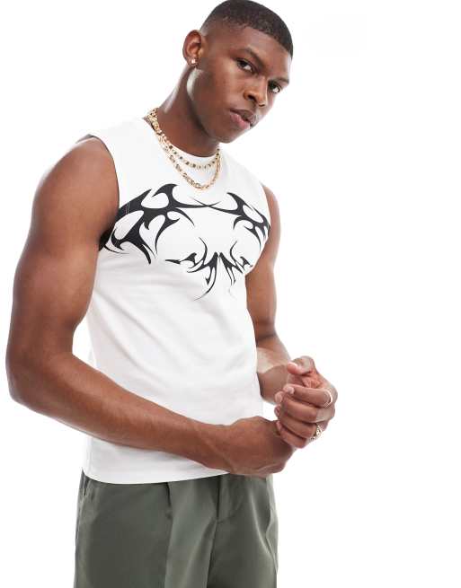 ASOS DESIGN cropped muscle singlet with front Y2K print