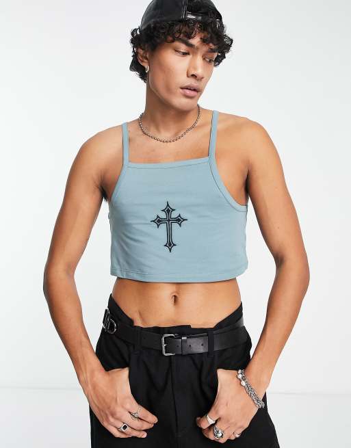 ASOS DESIGN Petite wrap halter sleeveless top in bright blue