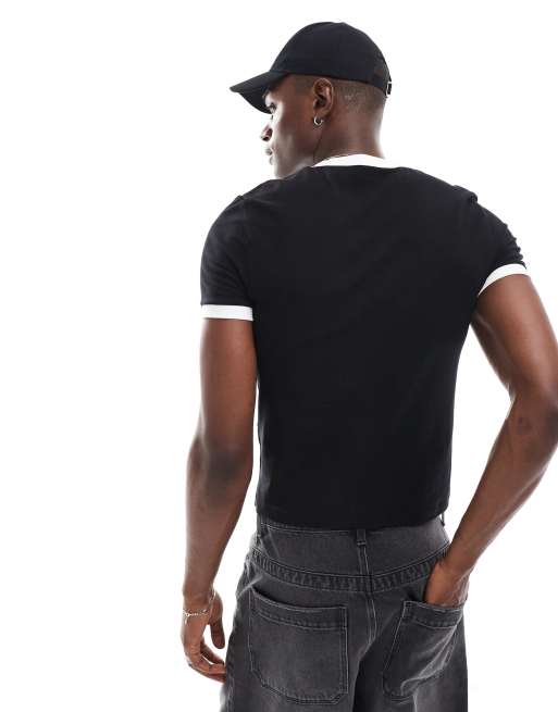 ASOS DESIGN cropped muscle t-shirt in black with cherry chest print, 4 of 4