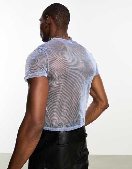 ASOS DESIGN cropped muscle t-shirt in blue glitter, 2 of 4