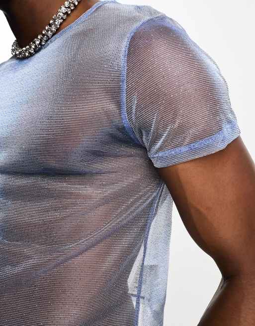 ASOS DESIGN cropped muscle t-shirt in blue glitter, 4 of 4