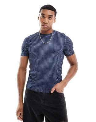 Asos Design Cropped Muscle T-shirt In Navy